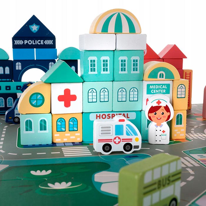 BlockCity, sada bloků různých tvarů s praktickou krabicí a hrací podložkou - Image 9