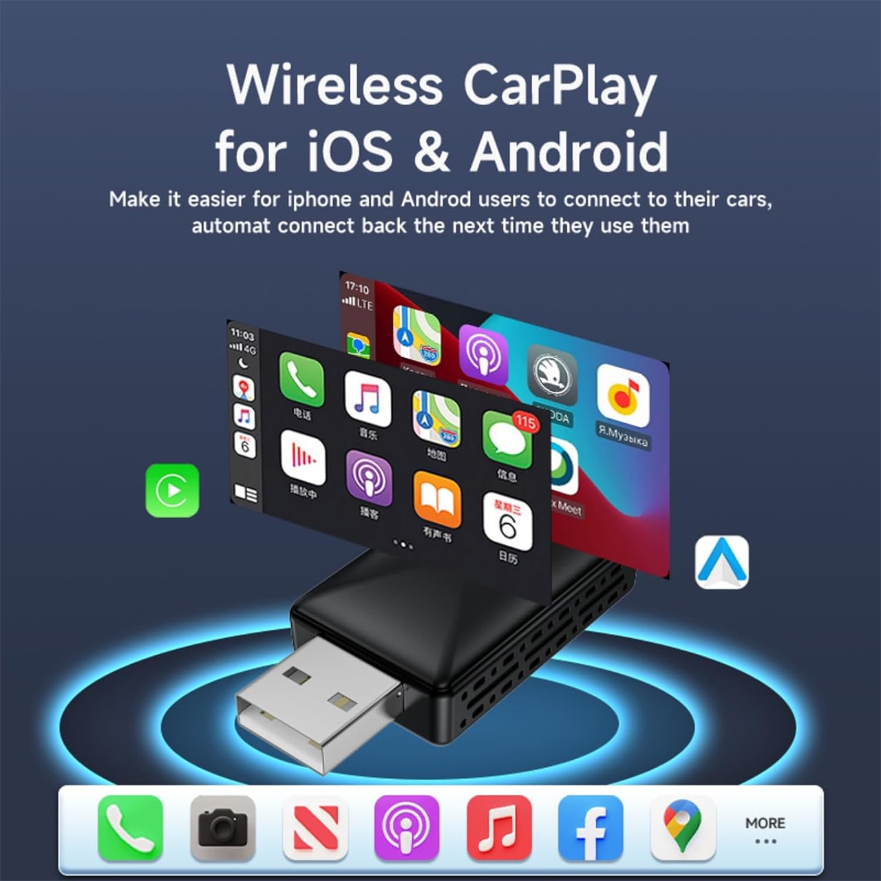 CarPlay, USB klíč pro bezdrátové připojení automobilu s Apple CarPlay a Android Auto - Image 3
