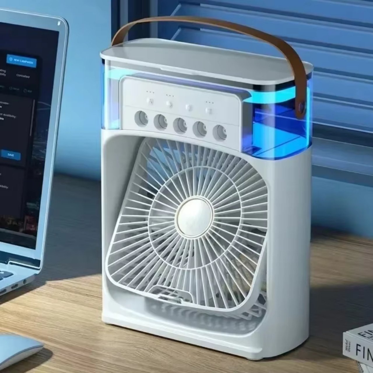 Coolio, 3-v-1 přenosný ventilátor s funkcí zvlhčovače, LED světlem a chlazením - Image 8