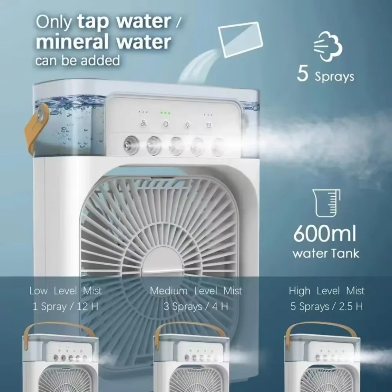 Coolio, 3-v-1 přenosný ventilátor s funkcí zvlhčovače, LED světlem a chlazením - Image 9