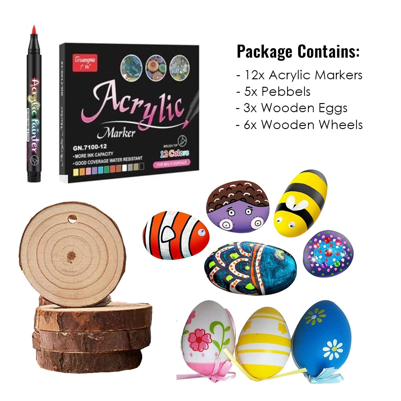 DiyAcrylic, kreativní sada s akrylovými fixy, kamínky a dřevem - Image 6