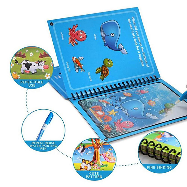 MagicWaterBook, sada 3 kouzelných omalovánek s vodními pery na vytváření bez nepořádku - Image 6