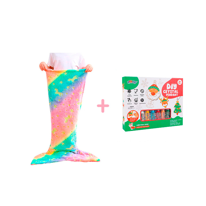Sada MermaidArtCraft obsahuje 2 hračky - deku ve tvaru žabky a vánoční sadu přívěsků!