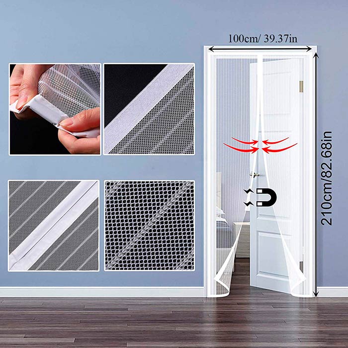 Magnetická síť se perfektně hodí na všechny typy standardních dveří (210 x 100 cm)!